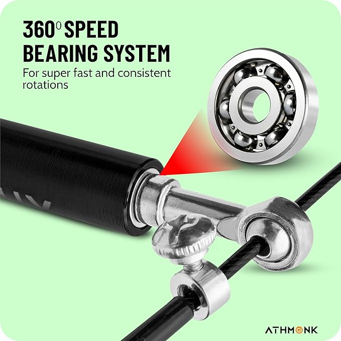 Athmonk Steel Wire High Speed Skipping Rope For Men & Women - Jumping Rope For Exercise - Metal Handle - Tangle Free 10ft Long Adjustable